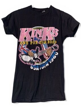 VINTAGE 80s The Kinks USA Tour Band Tee Single Stitch Black Sz S